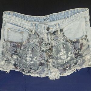 BDG Light Blue Distressed Denim Shorts with Graphic Front